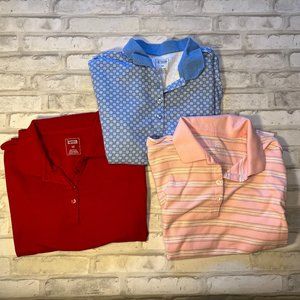 3 women's short sleeve polo tops size Medium
